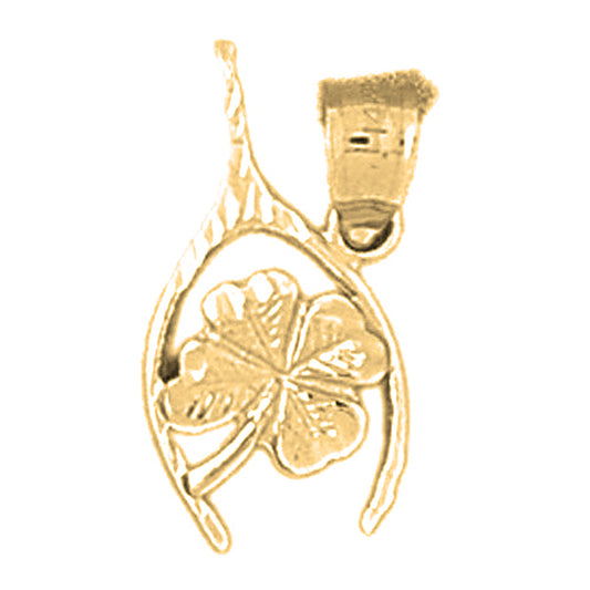 Yellow Gold-plated Silver Wish Bone With Clover, Shamrock Pendant