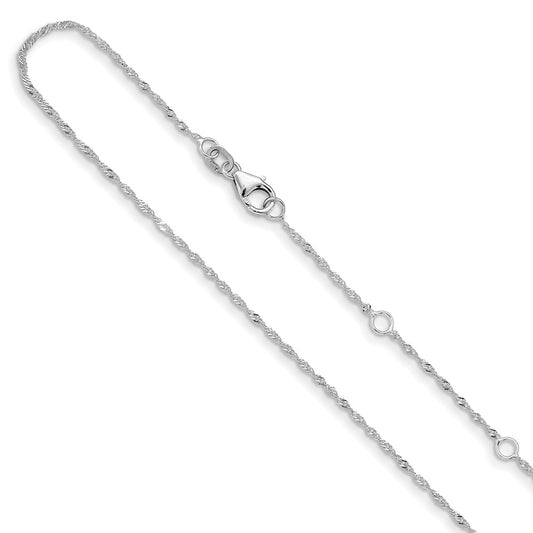10K White Gold 1.25mm Singapore 1in+1in Adjustable Chain