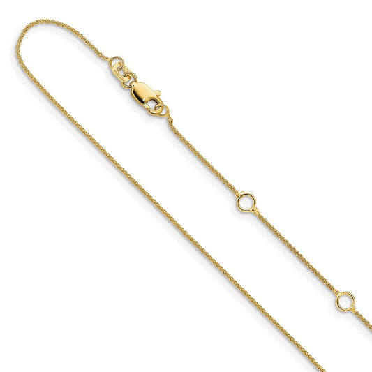 10K Yellow Gold .8mm Spiga (Wheat) 1in+1in Adjustable Chain