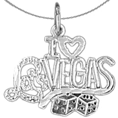 Sterling Silver I Love Las Vegas Pendant (Rhodium or Yellow Gold-plated)