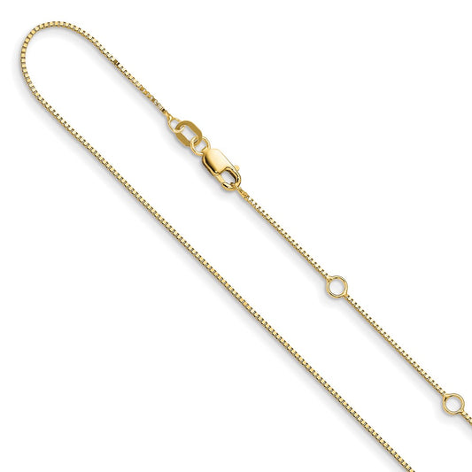 10K Yellow Gold .7mm Box 1in+1in Adjustable Chain
