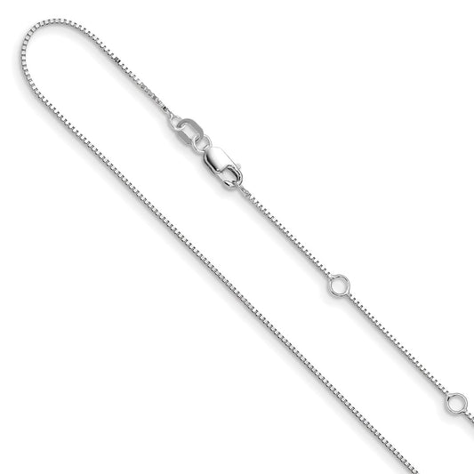 10K White Gold .7mm Box 1in+1in Adjustable Chain Adjustable
