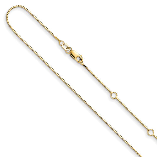10K Yellow Gold .85mm Box 1in+1in Adjustable Chain
