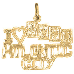 Yellow Gold-plated Silver I Love Atlantic City Pendant