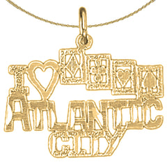 Sterling Silver I Love Atlantic City Pendant (Rhodium or Yellow Gold-plated)