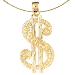 Sterling Silver Dollar Sign Pendant (Rhodium or Yellow Gold-plated)