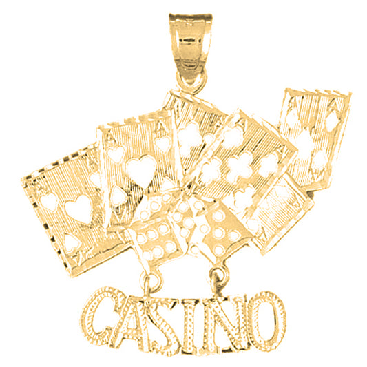 Yellow Gold-plated Silver Casino With Cards Pendant