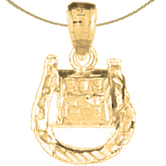 Sterling Silver Horseshoe With Slot Machine Pendant (Rhodium or Yellow Gold-plated)