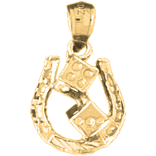 Yellow Gold-plated Silver Horseshoe With Dice Pendant