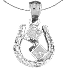 Sterling Silver Horseshoe With Dice Pendant (Rhodium or Yellow Gold-plated)
