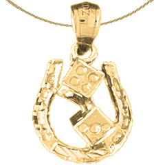 Sterling Silver Horseshoe With Dice Pendant (Rhodium or Yellow Gold-plated)