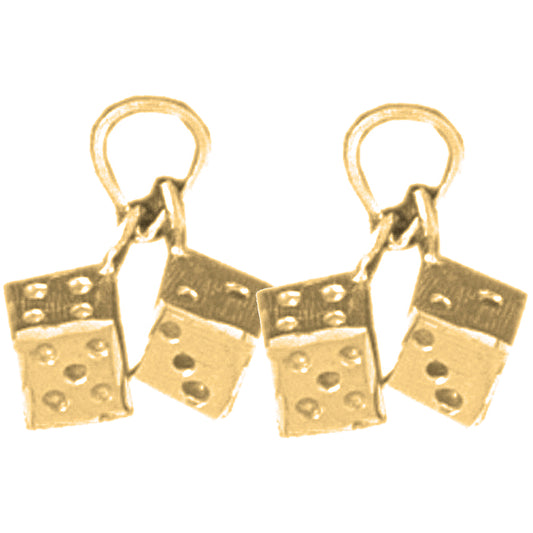 Yellow Gold-plated Silver 14mm Dice Earrings