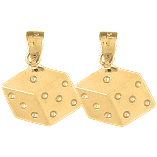 Yellow Gold-plated Silver 20mm Dice Earrings