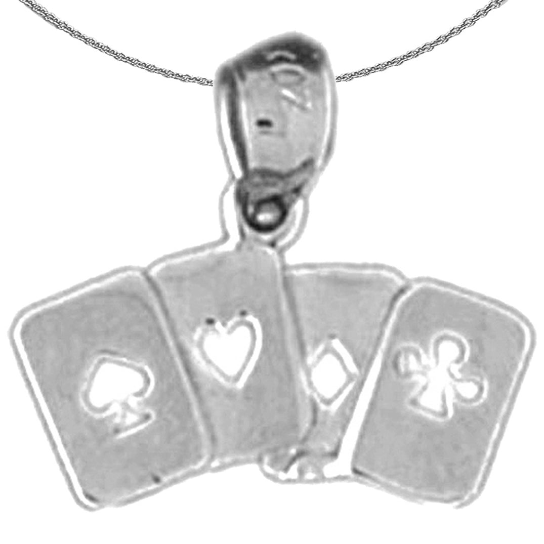 Sterling Silver Playing Cards Pendant (Rhodium or Yellow Gold-plated)