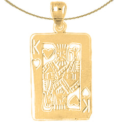 Naipes de plata de ley, colgante de rey de corazones (bañado en rodio o oro amarillo)