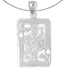 Sterling Silver Playing Cards, King Of Hearts Pendant (Rhodium or Yellow Gold-plated)