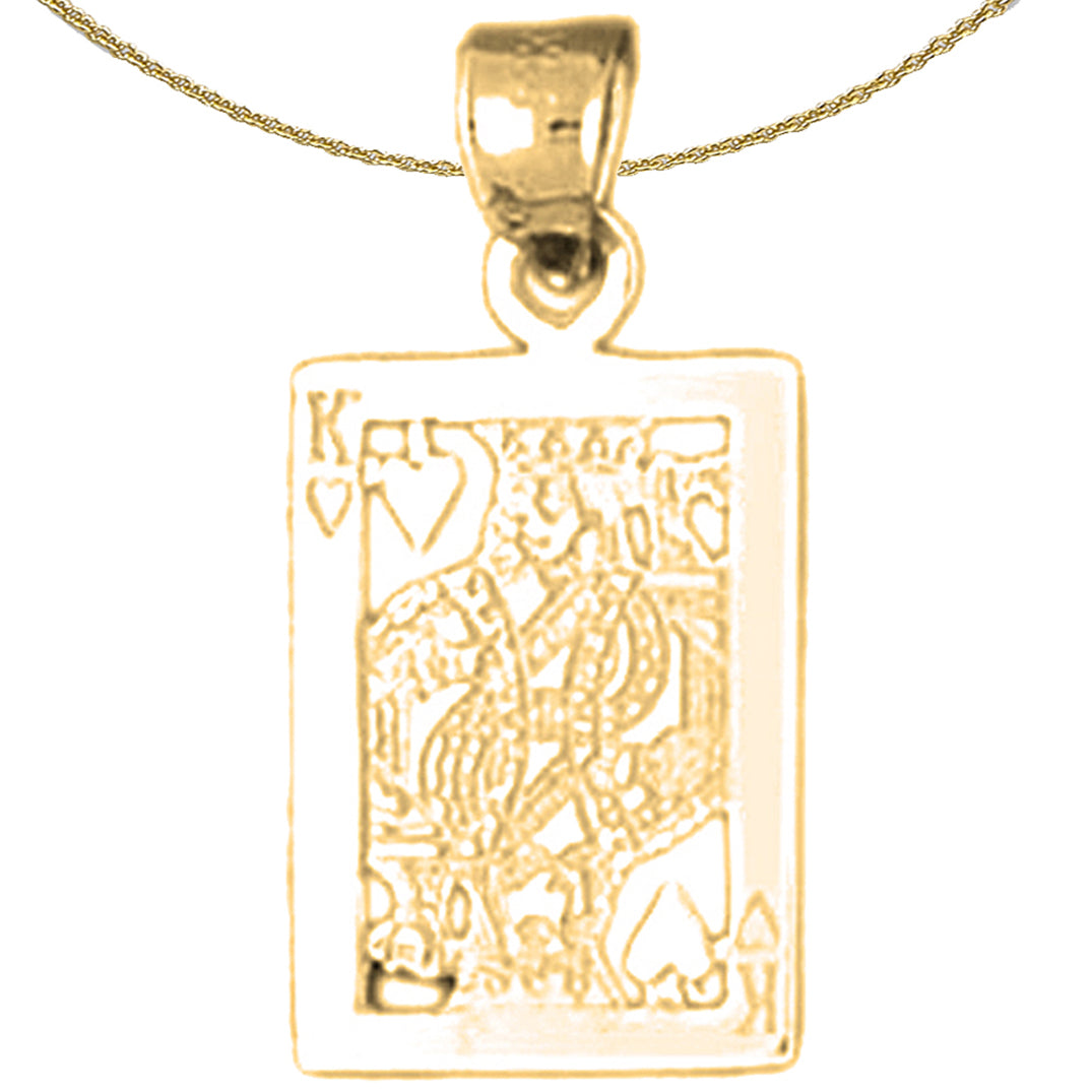 Sterling Silver Playing Cards, King Of Spades Pendant (Rhodium or Yellow Gold-plated)