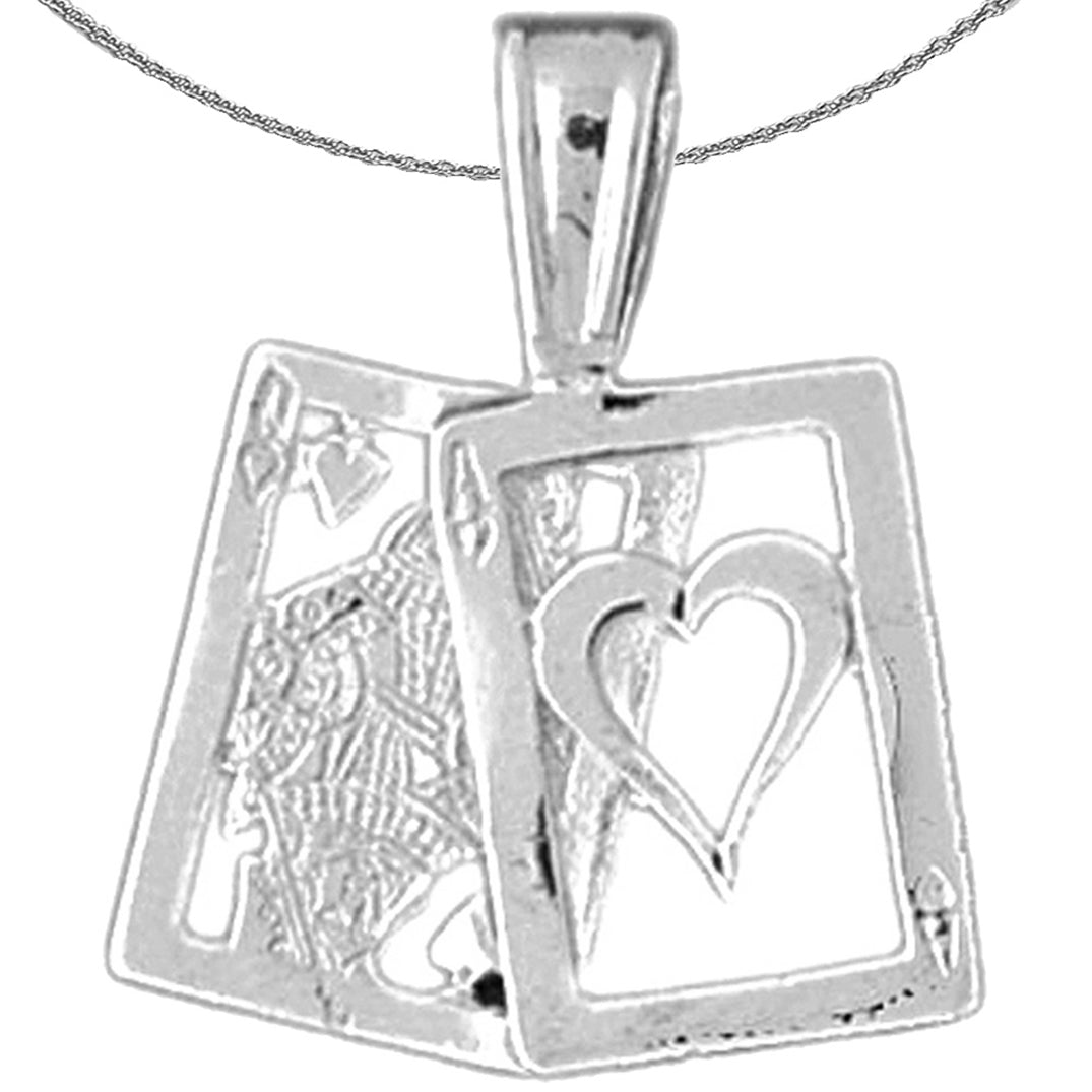 Sterling Silver Playing Cards, 21, Queen And Ace Pendant (Rhodium or Yellow Gold-plated)