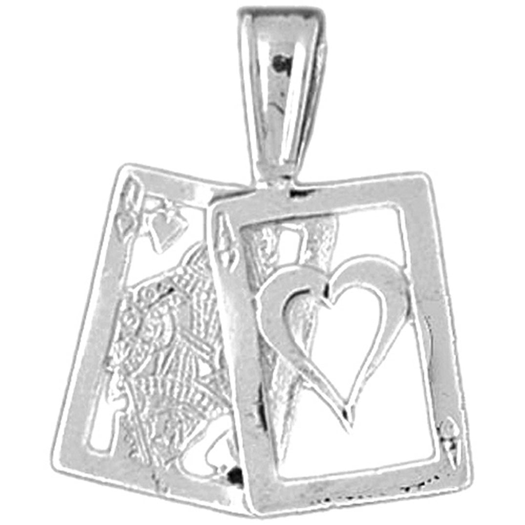 Sterling Silver Playing Cards, 21, Queen And Ace Pendant