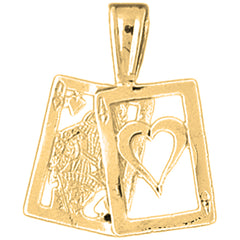 Yellow Gold-plated Silver Playing Cards, 21, Queen And Ace Pendant