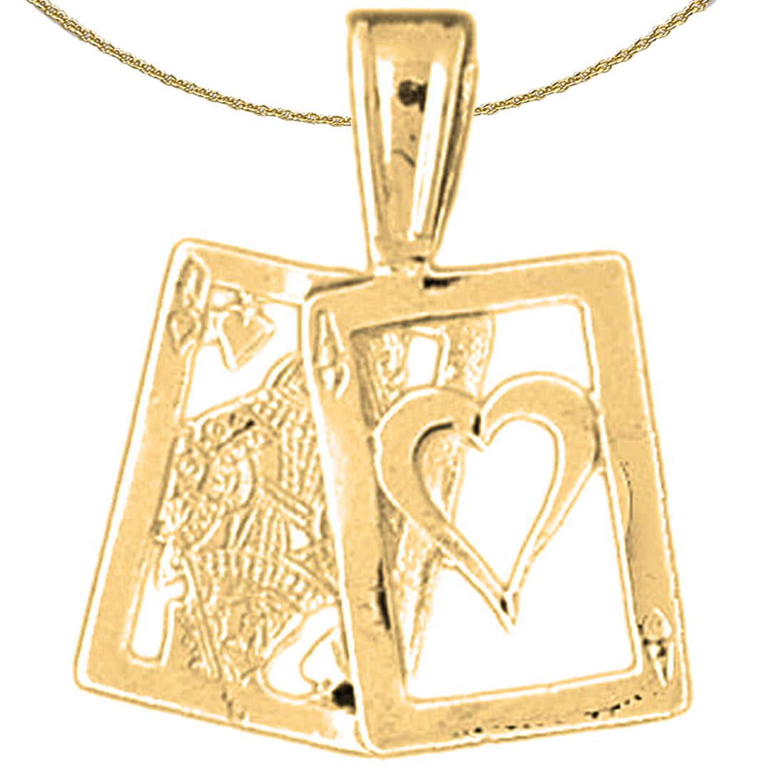 Sterling Silver Playing Cards, 21, Queen And Ace Pendant (Rhodium or Yellow Gold-plated)