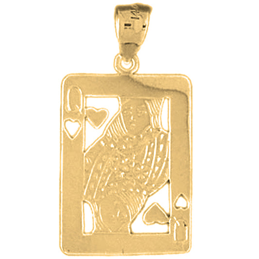 Yellow Gold-plated Silver Playing Cards, Queen Of Hearts Pendant
