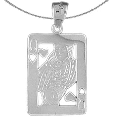 Sterling Silver Playing Cards, Queen Of Hearts Pendant (Rhodium or Yellow Gold-plated)