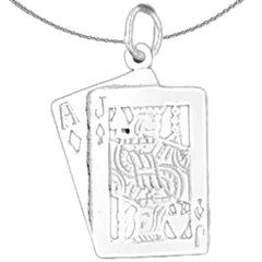 Sterling Silver Playing Cards, Ace And Jack Pendant (Rhodium or Yellow Gold-plated)