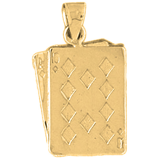 10K, 14K or 18K Gold Playing Cards, Ace And Queen Pendant