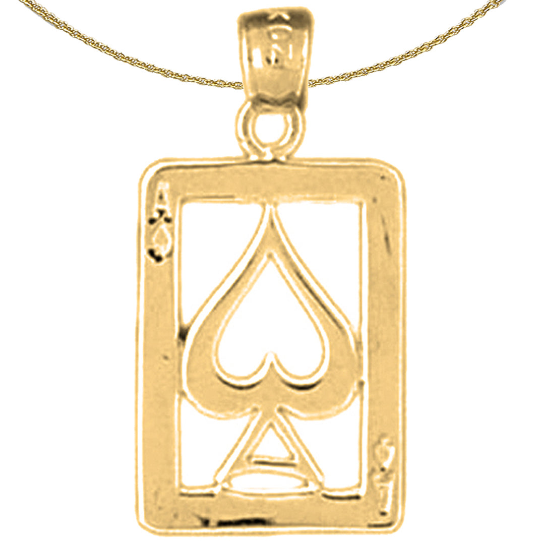 Sterling Silver Playing Cards, Ace Of Spades Pendant (Rhodium or Yellow Gold-plated)