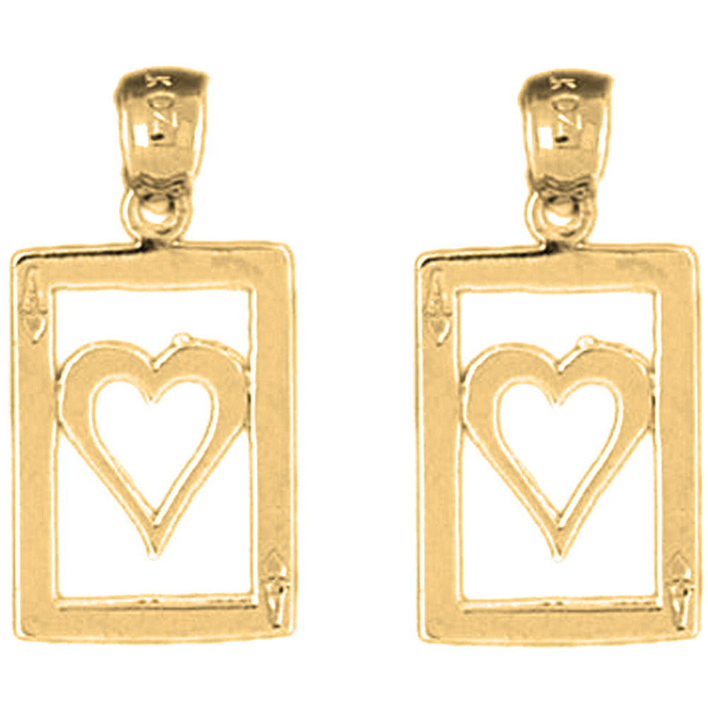 14K or 18K Gold 24mm Playing Cards, Ace Of Hearts Earrings