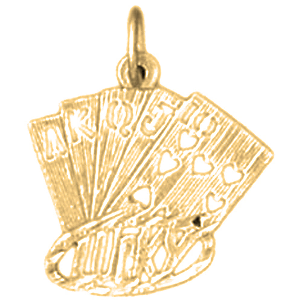 Yellow Gold-plated Silver Playing Cards, Lucky Flush Pendant