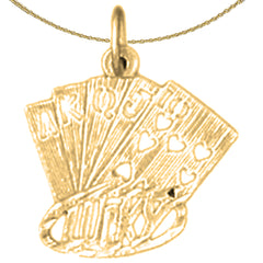 Sterling Silver Playing Cards, Lucky Flush Pendant (Rhodium or Yellow Gold-plated)
