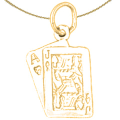 Sterling Silver Playing Cards, 21, Ace And Jack Pendant (Rhodium or Yellow Gold-plated)