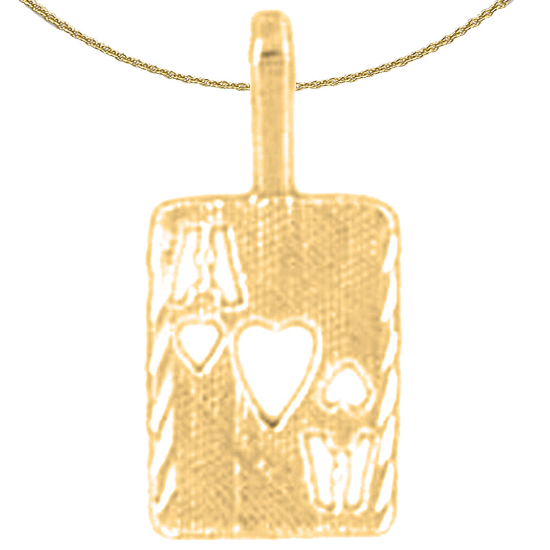 Sterling Silver Playing Cards, Ace Of Hearts Pendant (Rhodium or Yellow Gold-plated)