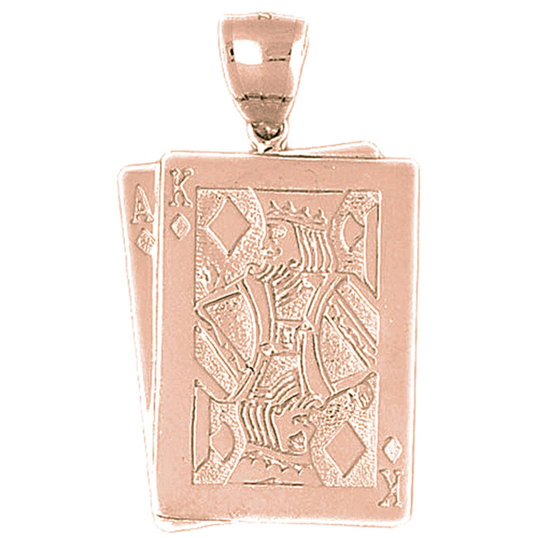10K, 14K or 18K Gold Playing Cards, 21, Ace And King of Diamonds Pendant