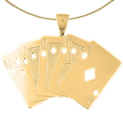 Sterling Silver Playing Cards, Royal Flush Pendant (Rhodium or Yellow Gold-plated)