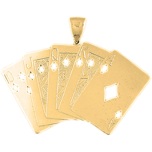 Yellow Gold-plated Silver Playing Cards, Royal Flush Pendant
