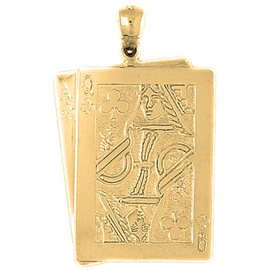 10K, 14K or 18K Gold Ace And Queen of Clubs Black Jack Pendant