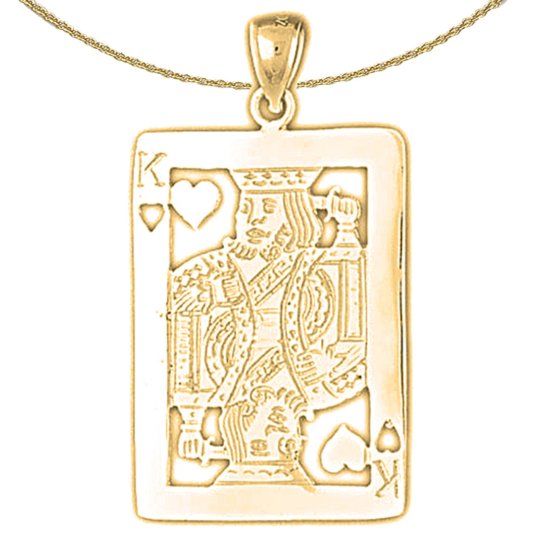 Sterling Silver Playing Cards, King Of Hearts Pendant (Rhodium or Yellow Gold-plated)