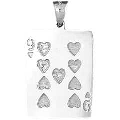 Sterling Silver Playing Cards, Nine Of Hearts Pendant