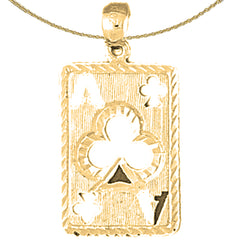 Sterling Silver Playing Cards, Ace Of Clubs Pendant (Rhodium or Yellow Gold-plated)