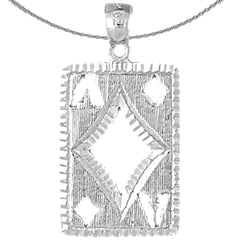 Sterling Silver Playing Cards, Ace Of Diamonds Pendant (Rhodium or Yellow Gold-plated)