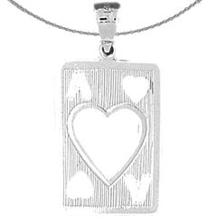 Sterling Silver Playing Cards, Ace Of Hearts Pendant (Rhodium or Yellow Gold-plated)