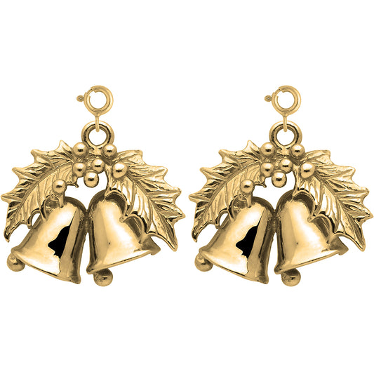 14K or 18K Gold 20mm Christmas Bells Earrings