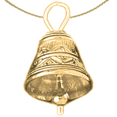 Sterling Silver 3D Christmas Bell Pendant (Rhodium or Yellow Gold-plated)