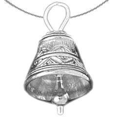 Sterling Silver 3D Christmas Bell Pendant (Rhodium or Yellow Gold-plated)