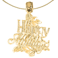 Sterling Silver Happy Holidays Pendant (Rhodium or Yellow Gold-plated)