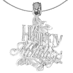 Sterling Silver Happy Holidays Pendant (Rhodium or Yellow Gold-plated)