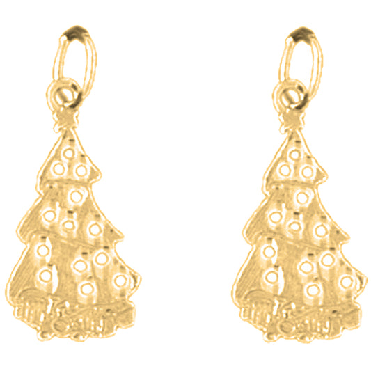 14K or 18K Gold 20mm Christmas Tree Earrings